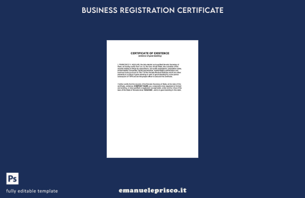certificato di esistenza USA Nevada stile verificato Modello Word e PDF